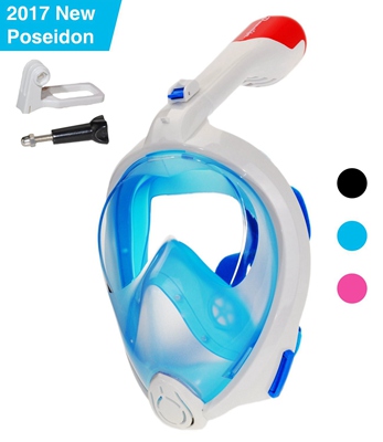 Dowellife 180° Panoramic View Full Face Snorkel Mask- Natural Breathing With Longer And Foldable Tube, Anti-Fogging, Anti-Leaking, GoPro Camera Compatible(Blue Large)