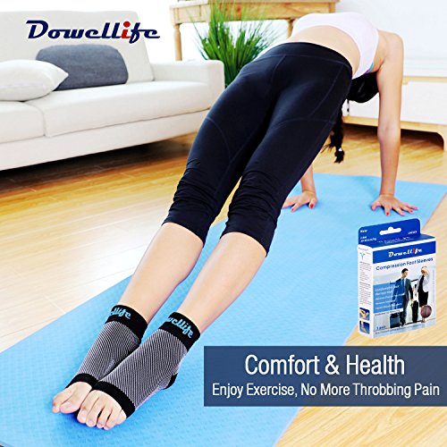 Dowellife Plantar Fasciitis Socks Compression Foot Sleeves for Men Women Ankle Brace Arch Support Fast Pain Relief Ease Swelling Heel Spurs 24 7 Treatment Better than Night Splint Black Medium Shenzhe...