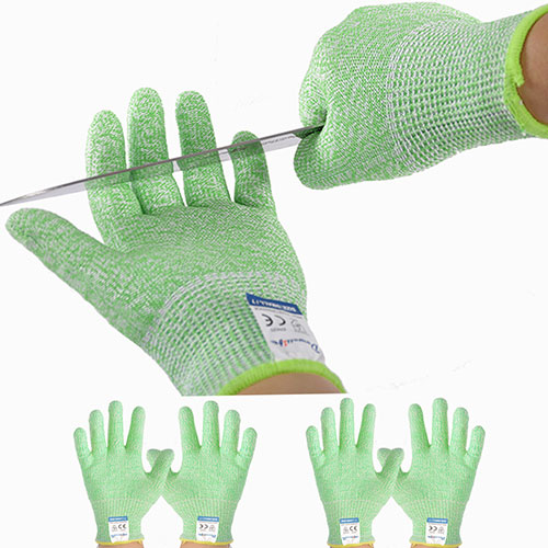 Dowellife 3 Pairs Cut Resistant Gloves Food Grade Level 5 Protection, Safety Kitchen Cuts Gloves for Mandolin Slicing, Fish Fillet Processing, Oyster Shucking, Meat Cutting and Wood Carving (Grass Green, Medium Size)