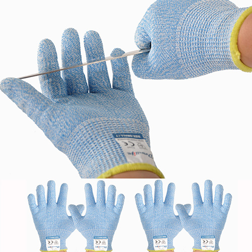 Dowellife 3 Pairs Cut Resistant Gloves Food Grade Level 5 Protection, Safety Kitchen Cuts Gloves for Mandolin Slicing, Fish Fillet Processing, Oyster Shucking, Meat Cutting and Wood Carving (Sky Blue, Small Size)