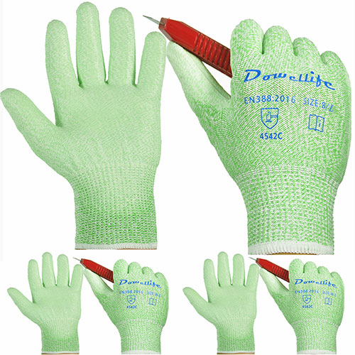Dowellife Working Gloves for Men and Women, Cut Resistant Work Gloves, Level 5 Protection, Comfortable Gardening Gloves, Ultra Power Grip， Durable Mechanics Gloves and Flexible Fishing Gloves(Small-3 Pairs, Green)
